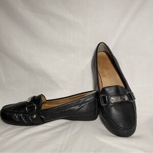 Coach Felisha Black Leather Loafers flats with Silver Buckle Size 8